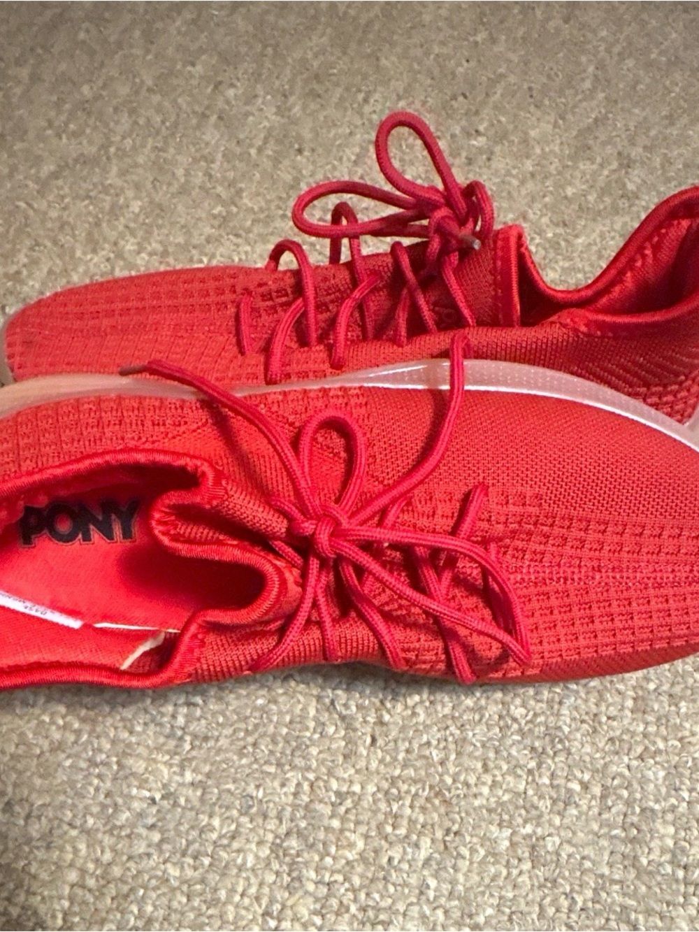Pony Red Knit Lace-Up Athletic Sneakers with White Side Stripe